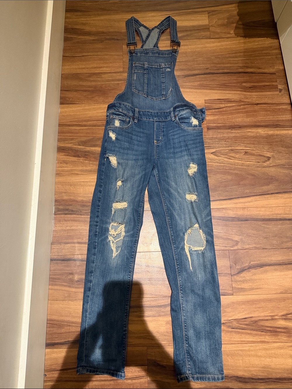 Garage Distressed Blue Denim Overalls for Women